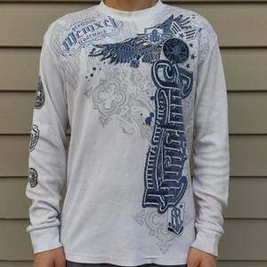 Vintage Y2K Southpole Thermal Graphic Longsleeve White Affliction Style Size L